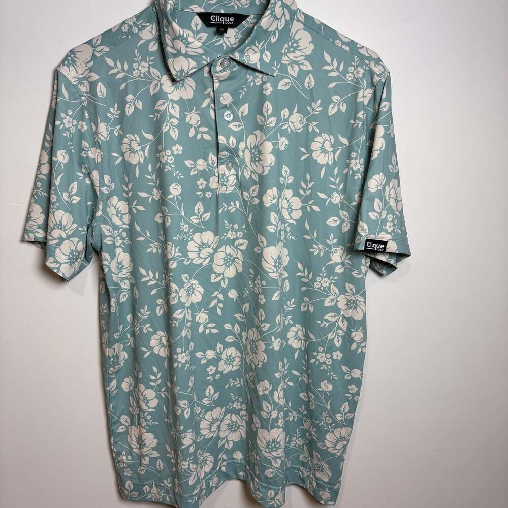 Clique Golf Blue Floral Men's Polo Shirt Medium
